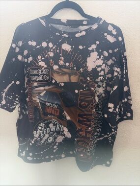 Shein Black and white Bleached Graphic Racing T-Shirt